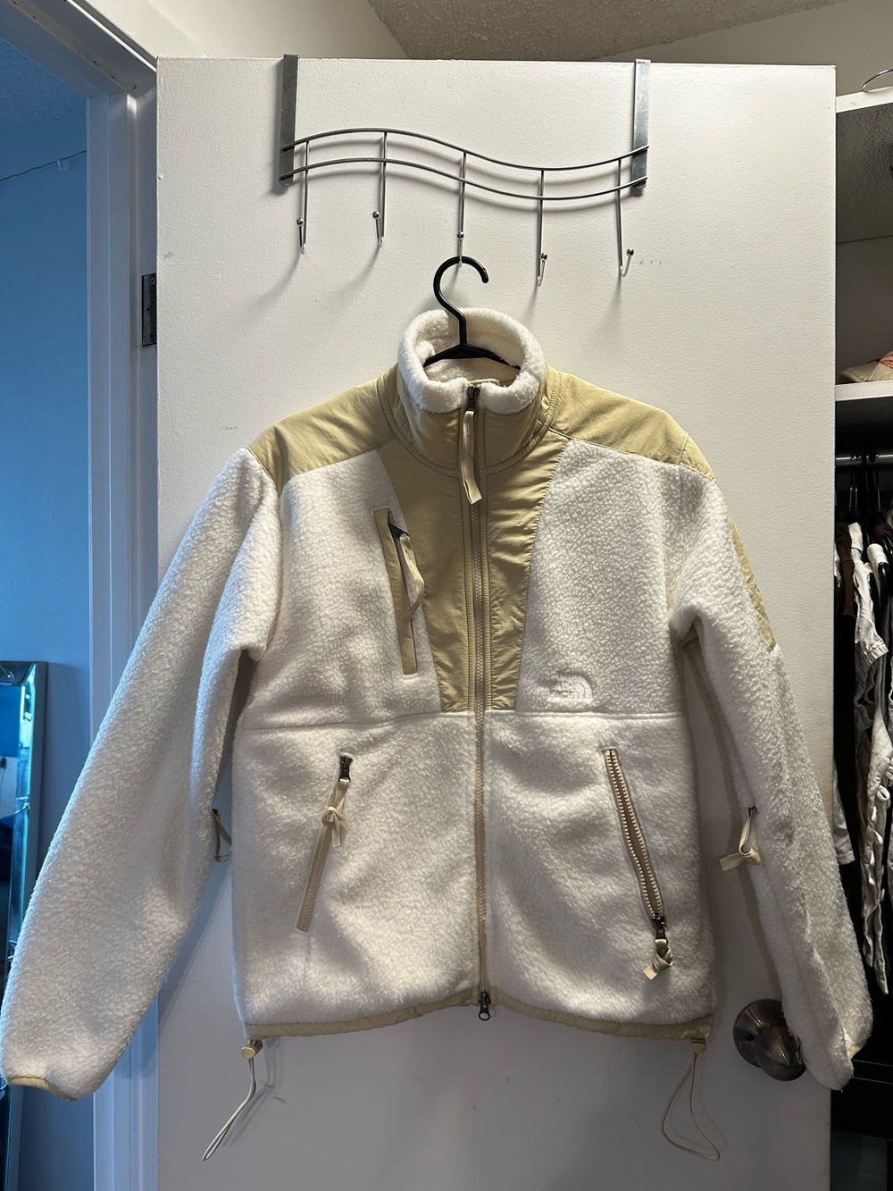 Women's Cream Sherpa Fleece Jacket with Tan Accents